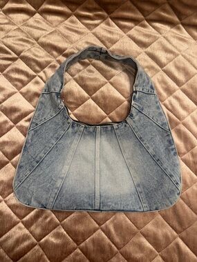 Light Blue Denim Shoulder Bag - Casual Panel Hobo